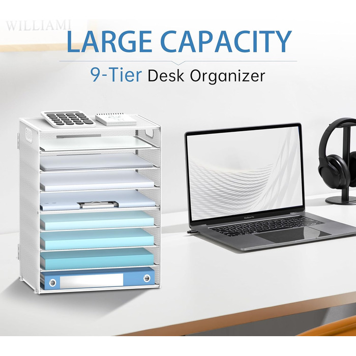 Рівневий органайзер для паперу з ручками, сітчастий тримач для файлів, органайзер для сортування паперу для офісу, дому, школи, білий, 9-