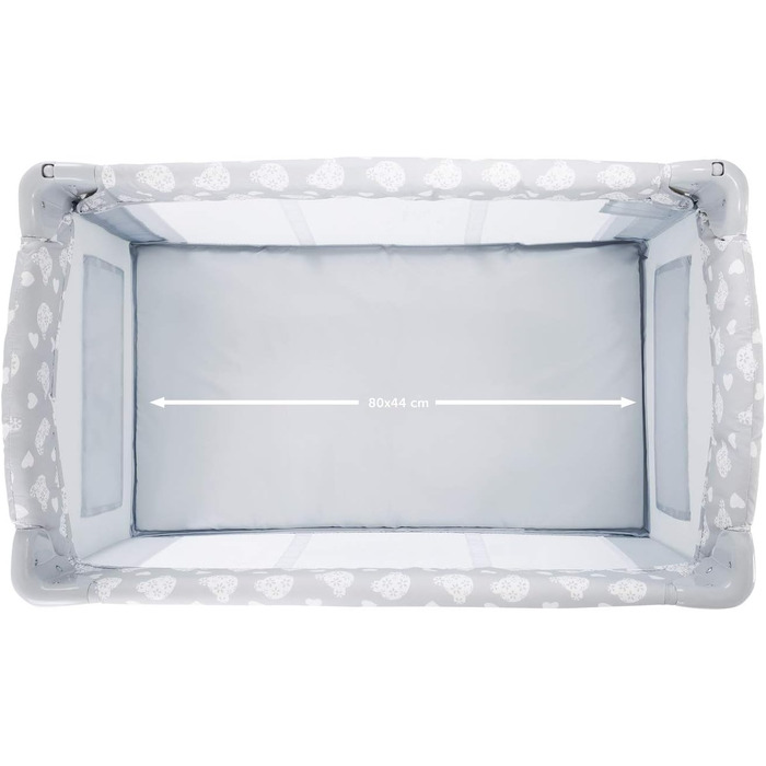 Ліжечко-колиска Hauck Baby Sleep N Care Plus Travel Bed Crib, від народження до 9 кг, з відкидною бічною панеллю, відділенням для зберігання та 2 кишенями, компактно складається, включаючи сумку для перенесення складну основу (Teddy Grey) Sleep N Care Plu