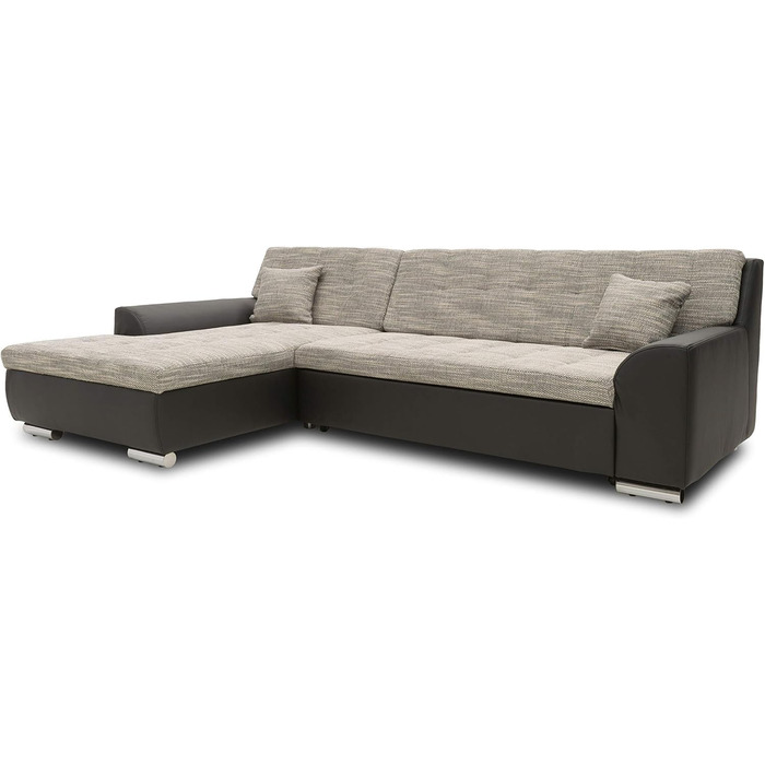 Колекція кутовий диван Treviso, L-подібний диван зі штучної шкіри та тканої тканини, кутовий диван, диван, м&39який кутовий модуль, 267 x 178 x 83 см (Ш x Г x В), сірий/чорний, шезлонг з лівим бортом, чорно-сірий