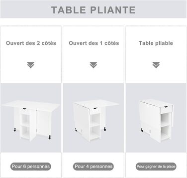 Розкладний обідній стіл Mondeer, кухонний стіл з шухлядою та полицями для 2-4 осіб, розкладний обідній стіл на колесах для невеликих приміщень, їдальня, кухня, 72 x 120 x 75 см, білий