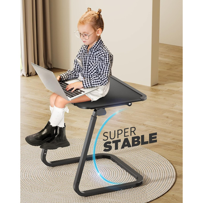 Журнальний столик SAIJI, подвійне використання піднос для сніданку/столик для ноутбука, стійкі U-подібні ніжки, журнальний столик, столик над ліжком, регульований кут нахилу, з відділенням для планшета та тримачем для напоїв, 55 x 39 см, чорний