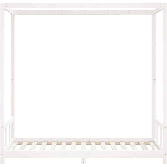 Дитяче ліжко, біле, 90x190 см, масив сосни з каркасом балдахіну та міцними дерев&39яними рейками для стійкості та вентиляції односпальне ліжко з масиву сосни з рустикальним білим покриттям 195,5 x 95,5 x 190 см