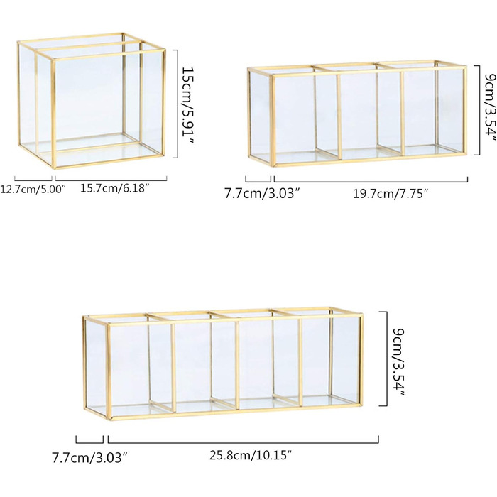 Органайзер для макіяжу Arecobticy, тримач для пензликів для макіяжу зі скла золотистого кольору, контейнер для зберігання, тримач для каблучок і сережок, прозоре скло