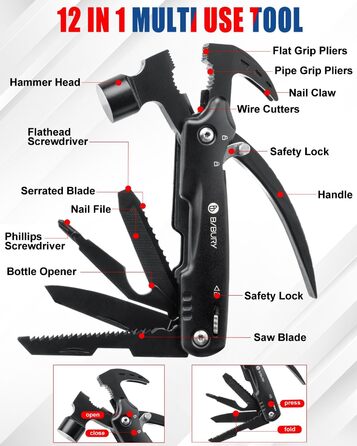 Багатофункціональний молоток для чоловіків, 12 в 1 молоток ідея подарунок для чоловіків тато чоловік, кемпінг аксесуари молоток ба