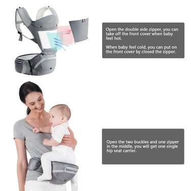 Чорний), 6 in 1 Clasical Baby Carrier Backpack 0-36 Months with 3PCS Baby Drool Bib, Convertible Baby Carrier (