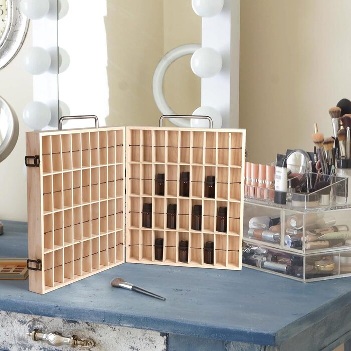 Коробка для ефірних олій CPROSP з 72 слотами, бамбук, коробка для зберігання ефірних олій, органайзер для ефірних олій, для лаку для нігтів, ароматичних олій, косметики, дифузорів ароматичних олій та губної помади, 35 x 30 x 8,5 см