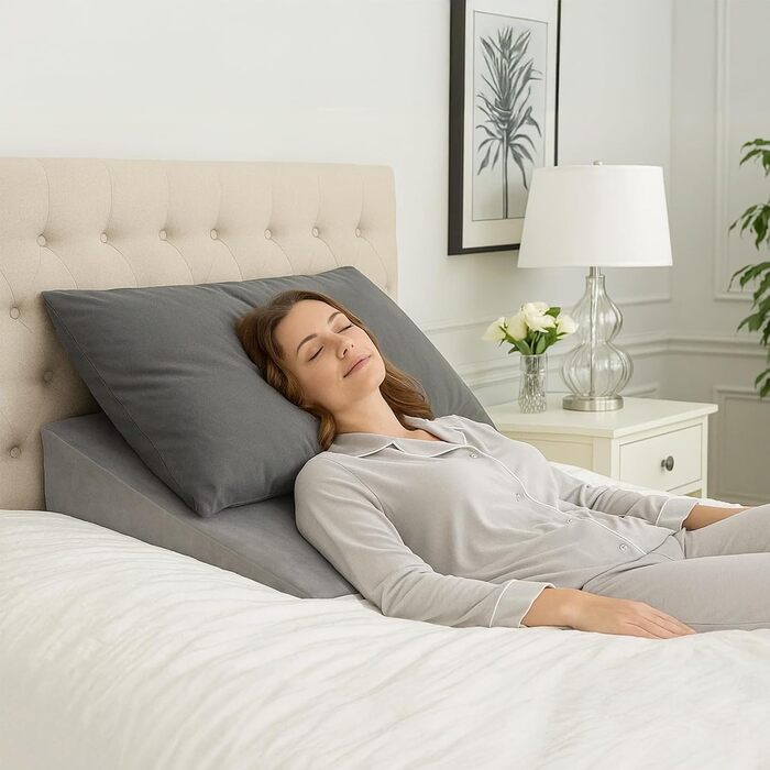 Преміальна клиноподібна подушка для ліжка та дивана 2-зонна система комфорту Подушка для рефлюксу та підняття сну Ергономічний клиноподібний матрац Подушка для читання, подушка для підтримки спини та подушка для ніг (сіра 80 см)