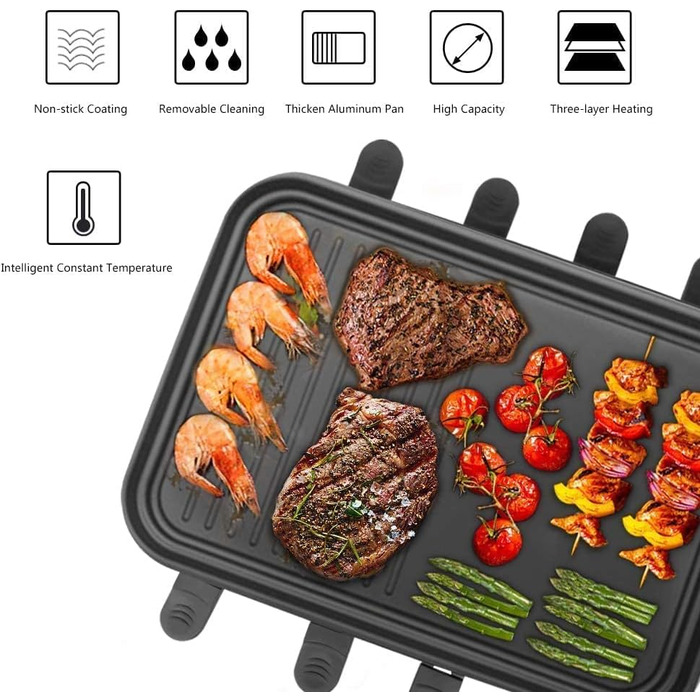 Раклетний гриль на 8 осіб з антипригарним покриттям, раклет з 8 міні-сковородами для раклету та 4 дерев'яними лопатками, плавно регульована температура, 1500 Вт, нержавіюча сталь 8 осіб