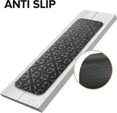 Килимові сходинки, нековзні, гумові, для використання всередині та зовні приміщень, нековзні, 20,3 x 76,2 см, сірі, 13 шт.
