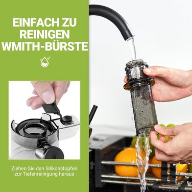 Соковижималка AOBOSI-Mini повільна соковижималка з функцією реверсивного жування, соковижималка електрична зі щіткою і багатофункціональна соковижималка для фруктів на 2 чашки, електрична соковижималка для фруктів. (45 ММ, чорний) 45 ММ Чорний