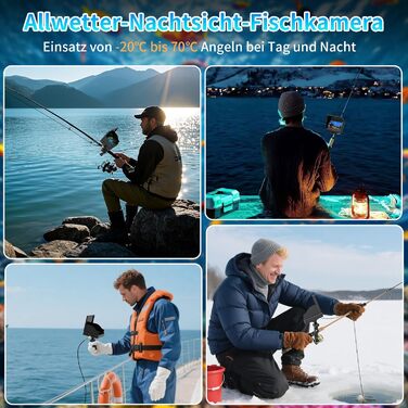 Ехолот для риболовлі з 4,3-дюймовим РК-дисплеєм, 15-метровим водонепроникним кабелем IP68 та 6 ІЧ-ліхтарями нічного бачення, портативна підводна камера для риболовлі на льоду, в озерах, з човнів та каяків 15M, 1080P HD
