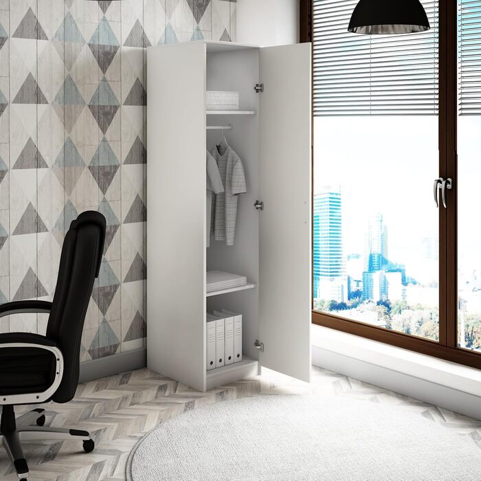 Шафа для дому Collective з 1 дверима, 1 вішалкою для одягу та 2 полицями, шириною 45 см, вузька шафа з матовим покриттям, ідеально підходить для спальні, вітальні, коридору Білий