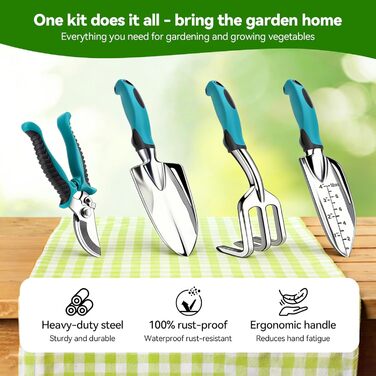 Набір садових інструментів Auvstar, 7 предметів лопатка, граблі, секатор та інше для догляду за садом. З міцним чохлом для зберігання та килимком для пересадки рослин. Ідеальний подарунок для садівників та садівниць