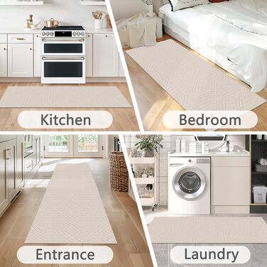 Килим Capsulepad для передпокою 80x200 см бежевий, сучасний миючийся кухонний килимок, 3D геометрія, високий низький ефект, нековзні килимки, м&39які килими для вітальні, спальні, бежевий 80 x 200 см (прямокутний)