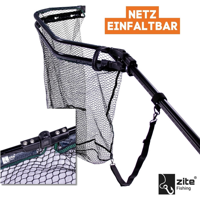 Підсак для лову щуки та судака Zite Fishing з гумовим покриттям та плечовим ременем - складний великий підсак для лову щуки та судака - 165 см 1. Підсак продається окремо