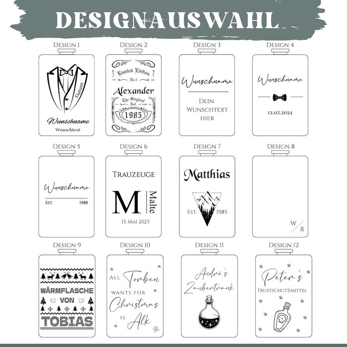 Набір фляжок з гравіюванням - Персоналізований з іменем - Ідея подарунка для весілля та чоловіків - Нержавіюча сталь (Дизайн 8)