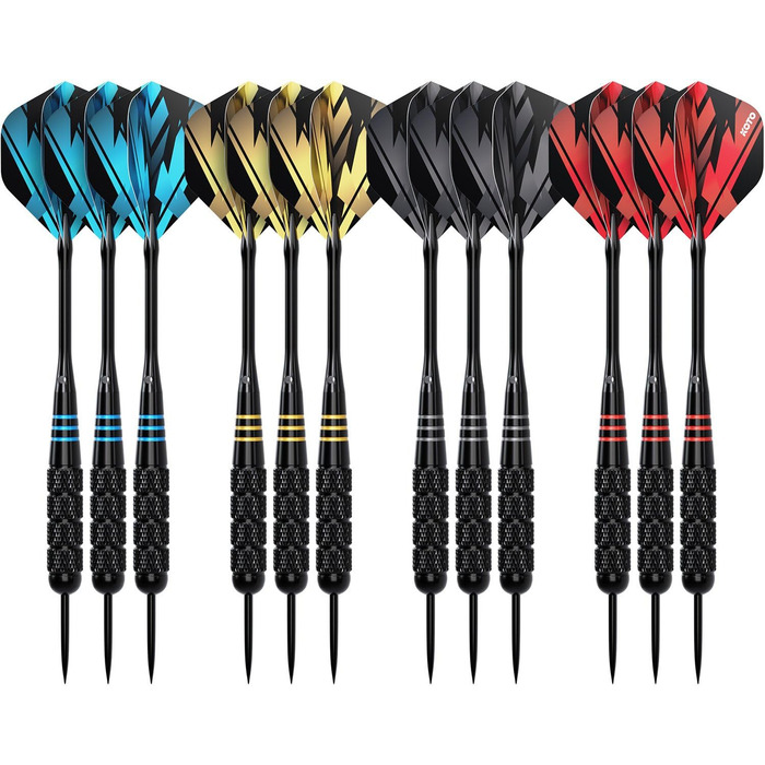 Дартс KOTO KOTO - Набір латунних стріл для дротиків, включаючи 4 набори чорних латунных дротиків (23 грифи), 4 набори дергань (100 мікрон) футляр з чорними алюмінієвими древками