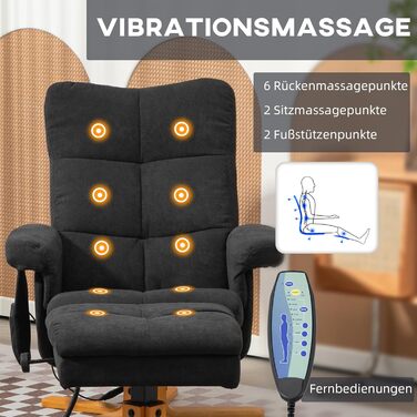 Масажне крісло HOMCOM з підставкою для ніг, місцем для зберігання речей, поворотним на 360 електричним кріслом-реклайнером з функцією відкидання, кріслом для телевізора з бічною кишенею та пультом дистанційного керування для вітальні, штучна шкіра, чорний