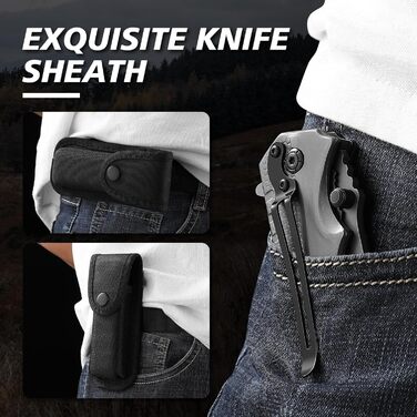 Багатофункціональний складаний ніж IKORES, 22 см одноручний ніж з нейлоновими піхвами та кишеньковою кліпсою, відкривачкою для пля