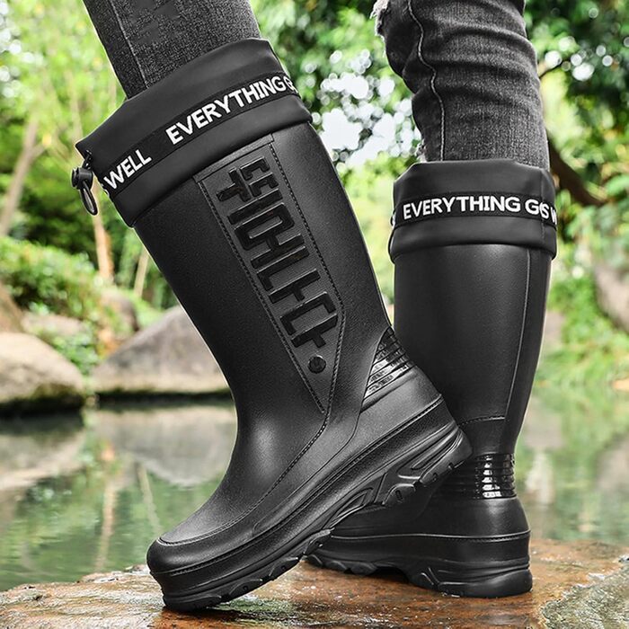Чоловічі гумові чоботи до литок, водонепроникні, нековзні, гумові, чоботи для чоловіків, зручні, для садівництва, рибальства, для подвір&39я, ферми, на природі, для роботи, з регульованим шнурком, чорні