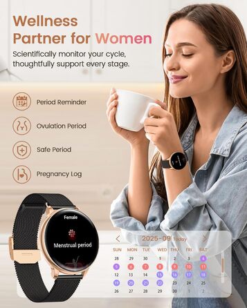 Жіночий смарт-годинник RUXINGX, круглий смарт-годинник 1,27 дюйма з функцією телефону, 24-годинний монітор серцевого ритму SpO2, фітнес-годинник з монітором сну, 126 спортивних режимів, крокомір, IP68, сумісний з iOS/Android, подарунковий годинник для жін