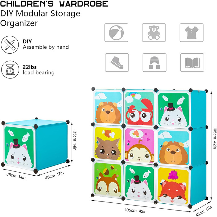 Дитяча полиця Дитяча шафа Сходинкова полиця Книжкова полиця з дверцятами, глибші відділення, ніж зазвичай (45 см проти 35 см), 110