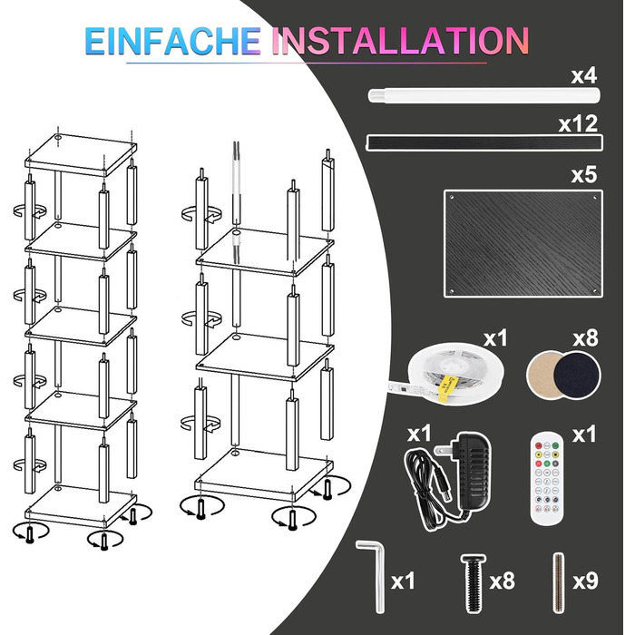 Книжкова полиця зі світлодіодним освітленням, 5-ярусний торшер з полицею, дерев&39яний торшер для вітальні з додатком та пультом дистанційного керування, кутовий торшер для вітальні, спальні, кабінету