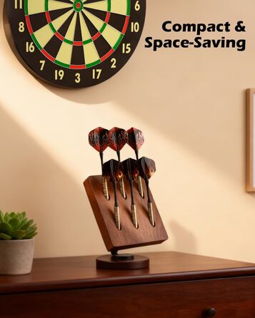 Обертовий дерев&39яний тримач для дротиків настільна підставка для зберігання 6 сталевих та м&39яких дротиків, кишеня-органайзер з нековзною основою для ігрової кімнати, бару, офісу (коричневий)