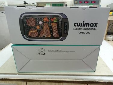 Електричний гриль CUSIMAX 1500 Вт Настільний гриль електричний з кришкою для внутрішнього та зовнішнього використання, електричний гриль з регульованою температурою, знімний піддон для крапель масла та пластина для гриля, чорний