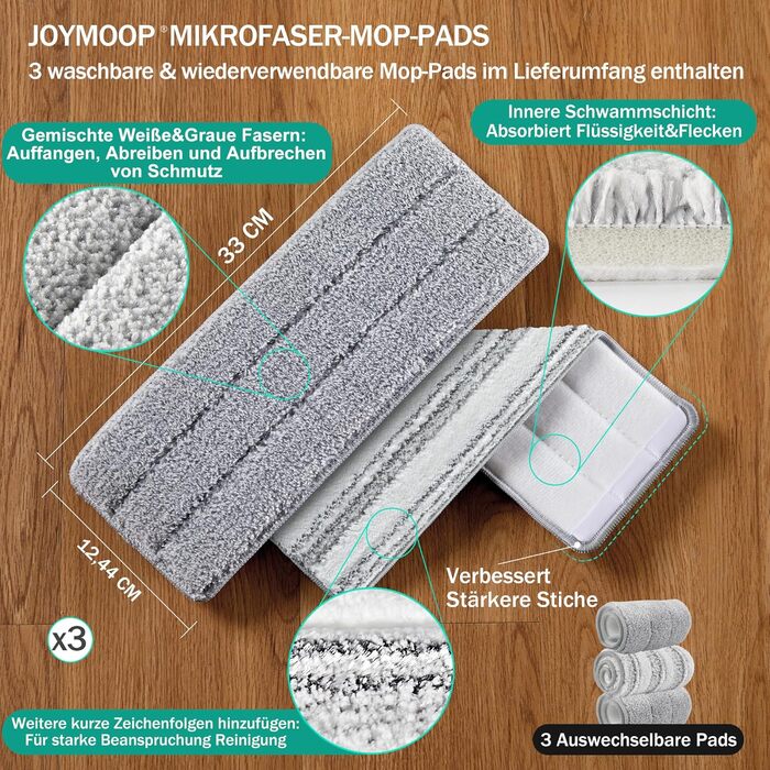 Набір швабри та відра з віджиманням для дому, система плоскої швабри та відра, швабри для миття підлоги та стін, з 3 багаторазовим