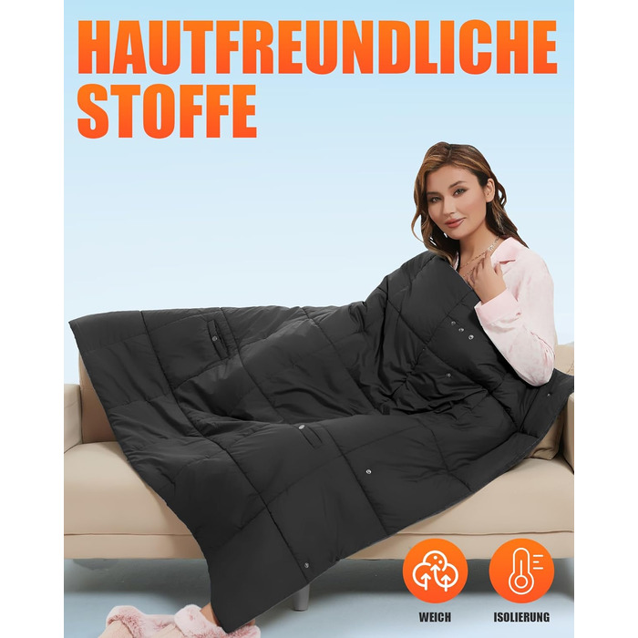 Бездротова ковдра з підігрівом та акумулятором 20000 мАг 7,4 В для чоловіків та жінок, 132110 см. Портативна електрична ковдра з підігрівом, 8 зонами нагріву та 3 температурними режимами для дому та офісу. Чорний колір акумулятор постійного струму 20000 м