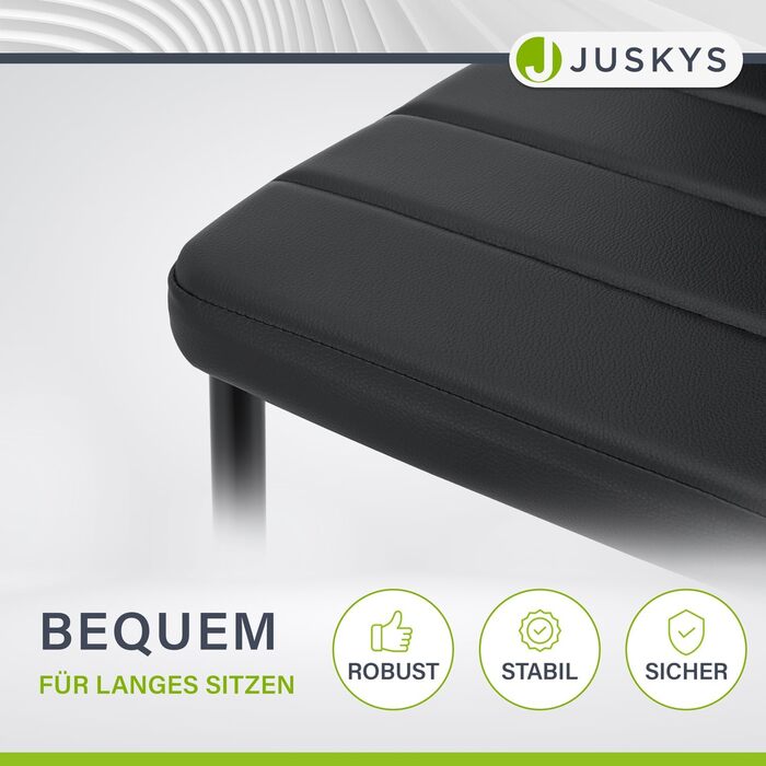 Обідні стільці Juskys Loja, комплект з 4 шт. , з оббивкою зі штучної шкіри та високою спинкою - міцний сталевий каркас, витримує вагу до 120 кг - 4 стільці для їдальні та кухні, кухонні стільці, обідній стілець, чорний, комплект з 4 шт.