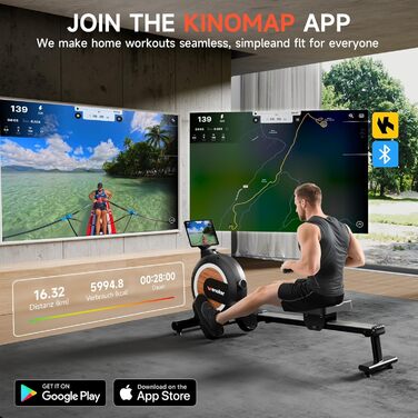 Гребний тренажер Wenoker з магнітним фітнес-тренажером, домашній гребний тренажер з 32 рівнями опору та ексклюзивним додатком, тренажерний зал для приміщень, кардіотренажер, вантажопідйомність 160 кг з РК-монітором H310F