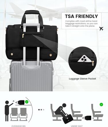 Жіноча спортивна сумка LOVEVOOK, дорожня сумка для вихідних з косметички, відділенням для взуття та вологим відділенням, водонепроникна спортивна сумка, сумка для занять спортом, подорожей, літака, чорна M A-black