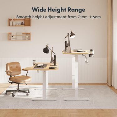 Електричний підйомний стіл з регульованою висотою та стільницею, стіл для роботи стоячи, підйомний комп&39ютерний стіл з гачками, блокування від дітей, функція пам&39яті для офісу та дому - клен 140 x 60 см Білий клен, 1 140x60