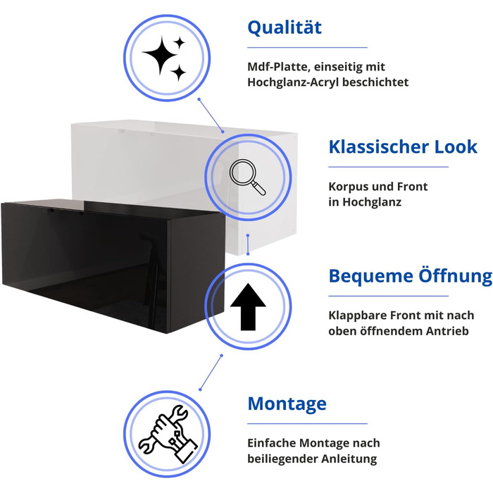 Настінна шафа, глянцевий білий, 90 x 35 x 32 см (Ш x В x Г), настінна шафа для вітальні, навісна настінна шафа, настінна полиця, шафа для документів, верхня шафа, відкривається натисканням, шафа для вітальні, біла, горизонтальна шафа, 90 x 35 x 32 см