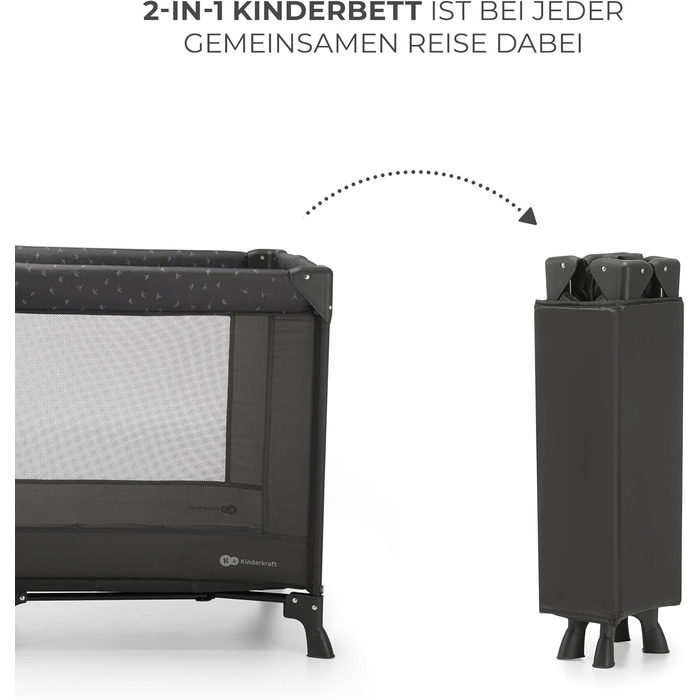 Дорожнє ліжечко Kinderkraft Joy Light, дитячі ліжечка, практичне, сучасний дизайн, невеликі розміри у складеному вигляді, сумка, сірий колір Joy light Light Grey