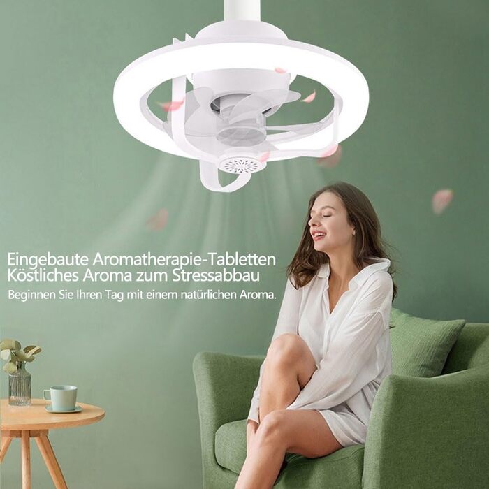 Стельовий вентилятор з лампою E27, стельовий вентилятор RGB з лампою та пультом дистанційного керування, вентилятор для патрона E27, тихе обертання на 360, 16 колірних температур, 3 швидкості, вентилятор потужністю 50 Вт, новий стиль