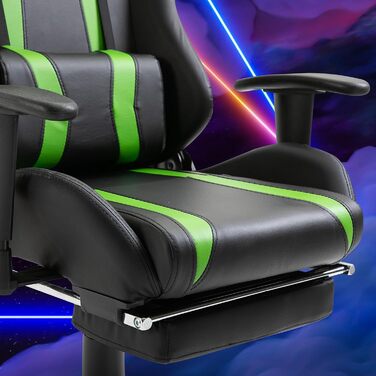 Ігрове крісло SVITA Gamyx, офісне крісло, стілець для столу, ігрове крісло, ергономічне поворотне крісло з підголівником, підставкою для ніг, підставка для ніг, зелене