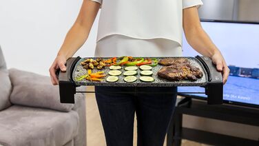 Електрична сковорода Rock&Water 2000.Кам'яне облицювання RockStone, регульований термостат, можна мити в посудомийній машині, 40 x 20 (2150 Вт, сірий і чорний) Rock and Water Сірий і чорний