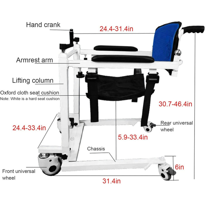 Машина для перенесення інвалідного візка для підйому пацієнта для дому, транспортування інвалідного крісла, допомога при підйомі пацієнта з ручним підйомом з м'якою подушкою, допомога для перенесення сидіння унітазу для людей похилого віку, інвалідів, люд