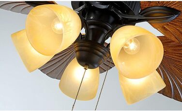 Стельові вентилятори в тропічному стилі зі скляним абажуром у формі квітки та лопаттю вентилятора у формі листка 52 старовинні сте