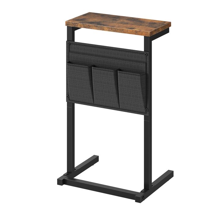 Журнальний столик HOOBRO C-подібної форми, столик до дивана, тумбочка, столик для перекусу, з 4 кишенями з тканини Оксфорд для невеликих приміщень, вітальні, спальні, ванної кімнати, вінтажний коричневий та чорний EBF43SF01