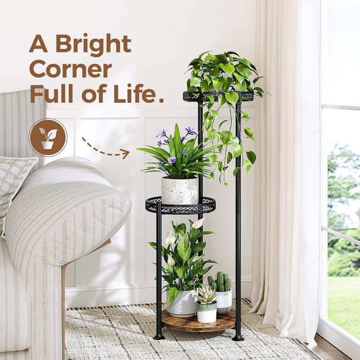 Багаторівнева металева підставка для рослин Bamworld сучасна кімнатна підставка для рослин компактна полиця для рослин, чорний квітковий табурет як сходи для рослин