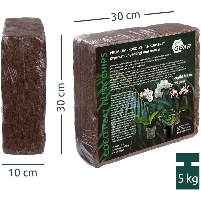 Л крупнозернистий або дрібнозернистий кокосовий ґрунт - 5 кг блоковий пресований ґрунт - посівний ґрунт з кокосових волокон неудоб