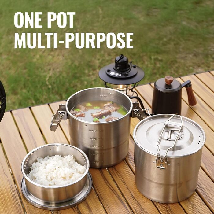 Універсальні горщики для приготування їжі на відкритому повітрі, кемпінгові горщики з нержавіючої сталі, надійне підвішування, їжа в дикій природі, швидке нагрівання, модель з ручкою з нержавіючої сталі для кемпінгу