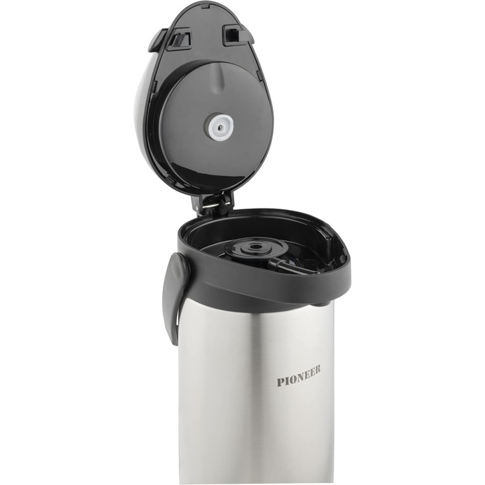 Термос Pioneer Flasks Airpot з нержавіючої сталі з важелем, пляшка для гарячої та холодної води, для чаю, кави, для конференцій, подій, 1,9 літра, сріблястий (SS19HC)