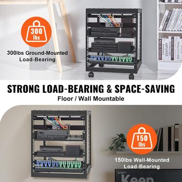Серверна стійка VEVOR 12U з відкритою рамою, регульована глибина 15-40&39, окремостояча/настінна мережева серверна стійка, 4-стійкова AV-стійка з колесами для всього вашого мережевого ІТ-обладнання, AV-обладнання, 23 x 20,1 x 24,6 дюйма
