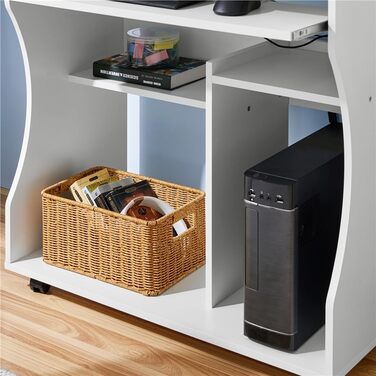 Мобільний стіл Yaheetech, комп&39ютерний стіл, робочий стіл, ПК, офісні меблі з 4 полицями, білий