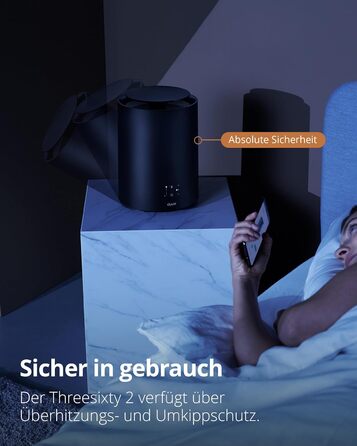 Розумний керамічний вентилятор-обігрівач Duux Threesixty 2 - Тихий - Електричний обігрівач на 360 з потужністю 1800 Вт та 3 рівнями потужності - Енергозберігаючий вентилятор-обігрівач з інтелектуальним керуванням - Чорний
